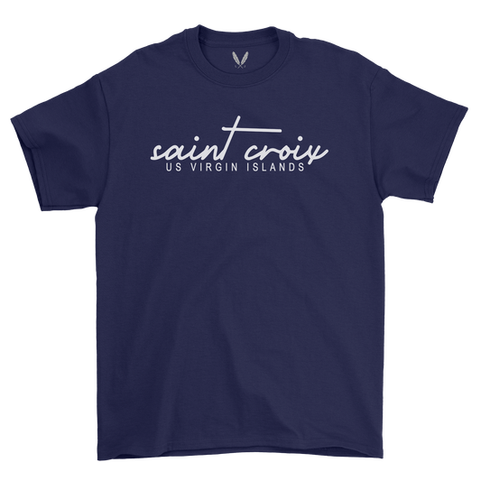 Saint Croix Script Logo - Navy and White
